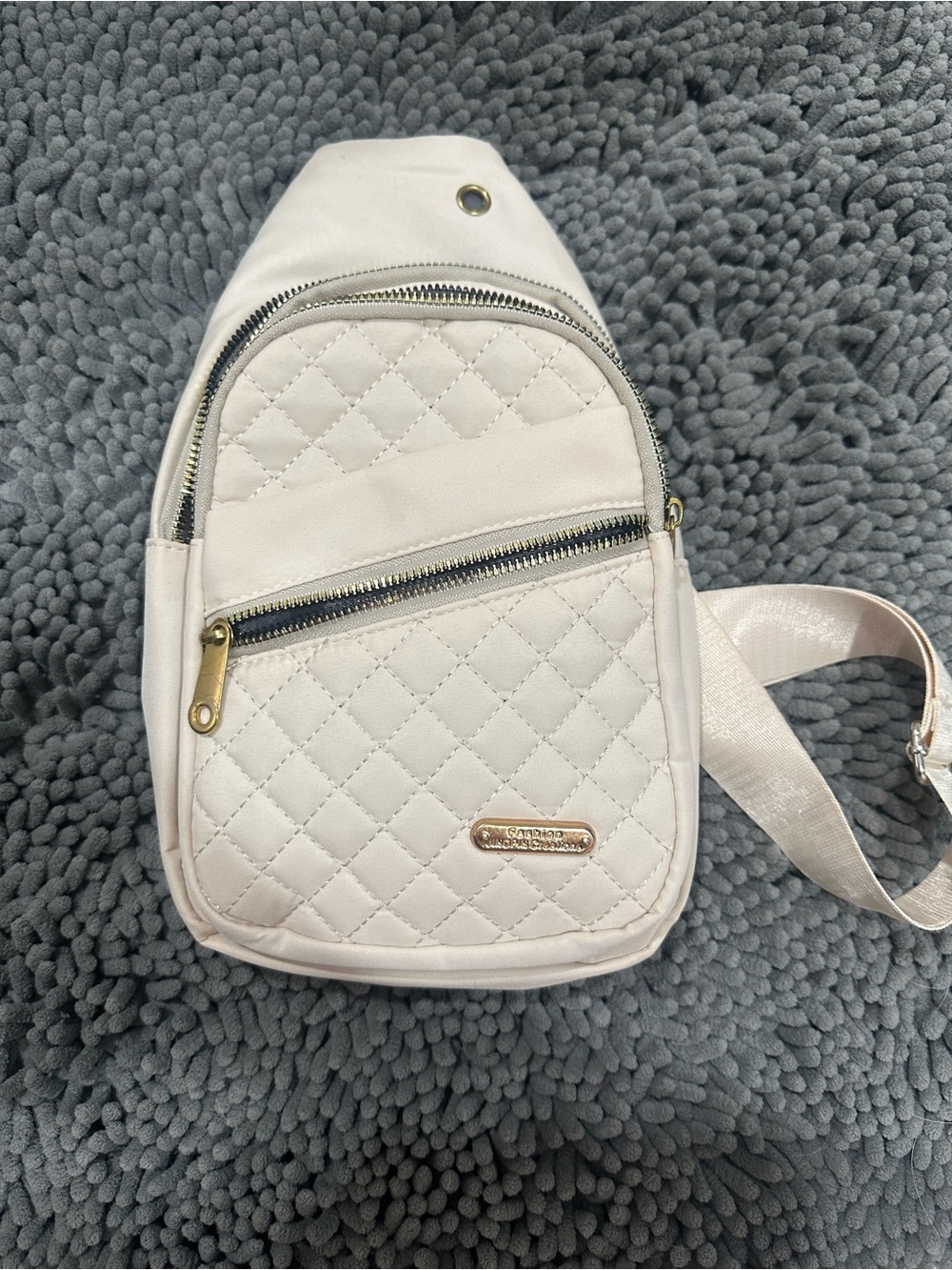Quilted Cream Crossbody Sling with Gold Hardware